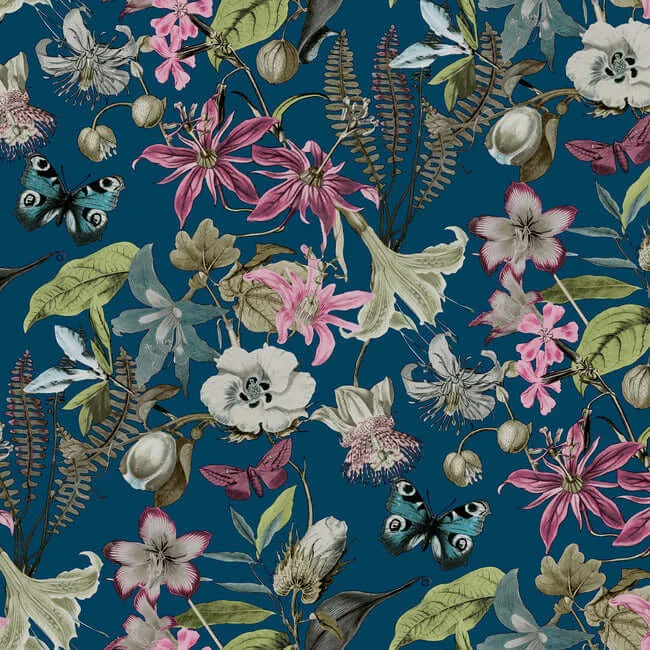 York Wallcoverings Butterfly House wallpaper, color Navy, SKU BL1723