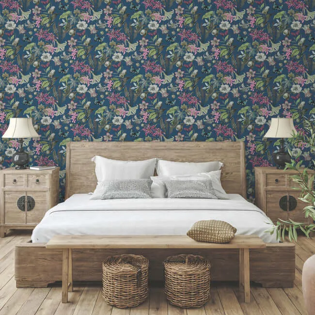 York Wallcoverings Butterfly House - Navy Wallpaper | Buy Online York Wallcoverings Butterfly House wallpaper, color Navy, SKU BL1723