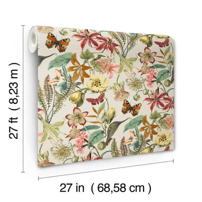 York Wallcoverings Butterfly House wallpaper, color Light Taupe & Coral, SKU BL1724