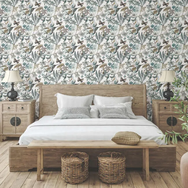 York Wallcoverings Butterfly House - White & Blue Wallpaper | Buy Online York Wallcoverings Butterfly House wallpaper, color White & Blue, SKU BL1722