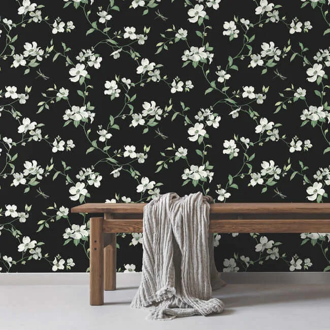 York Wallcoverings Dogwood - Black Wallpaper | Buy Online York Wallcoverings Dogwood wallpaper, color Black, SKU BL1764