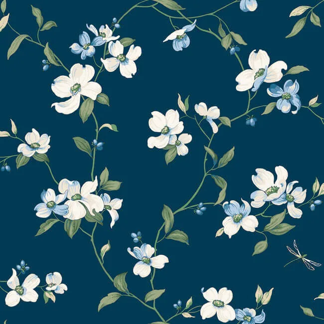 York Wallcoverings Dogwood wallpaper, color Navy, SKU BL1761