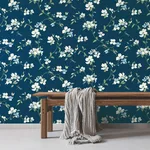York Wallcoverings Dogwood - Navy Wallpaper | Buy Online York Wallcoverings Dogwood wallpaper, color Navy, SKU BL1761