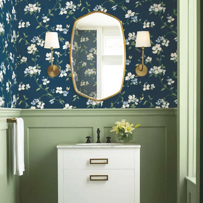 York Wallcoverings Dogwood - Navy Wallpaper | Buy Online York Wallcoverings Dogwood wallpaper, color Navy, SKU BL1761