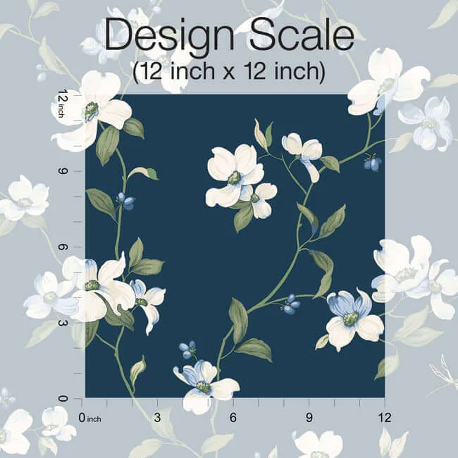 York Wallcoverings Dogwood - Navy Wallpaper | Buy Online York Wallcoverings Dogwood wallpaper, color Navy, SKU BL1761