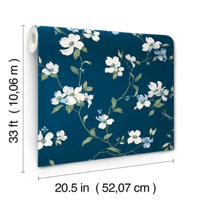 York Wallcoverings Dogwood - Navy Wallpaper | Buy Online York Wallcoverings Dogwood wallpaper, color Navy, SKU BL1761