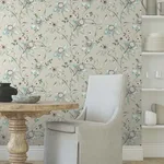 York Wallcoverings Dream Blossom wallpaper, color Taupe & Aqua, SKU BL1794