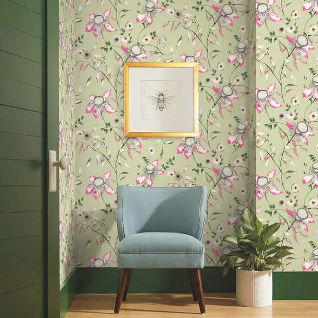 York Wallcoverings Dream Blossom - Light Green Wallpaper | Buy Online York Wallcoverings Dream Blossom wallpaper, color Light Green, SKU BL1791