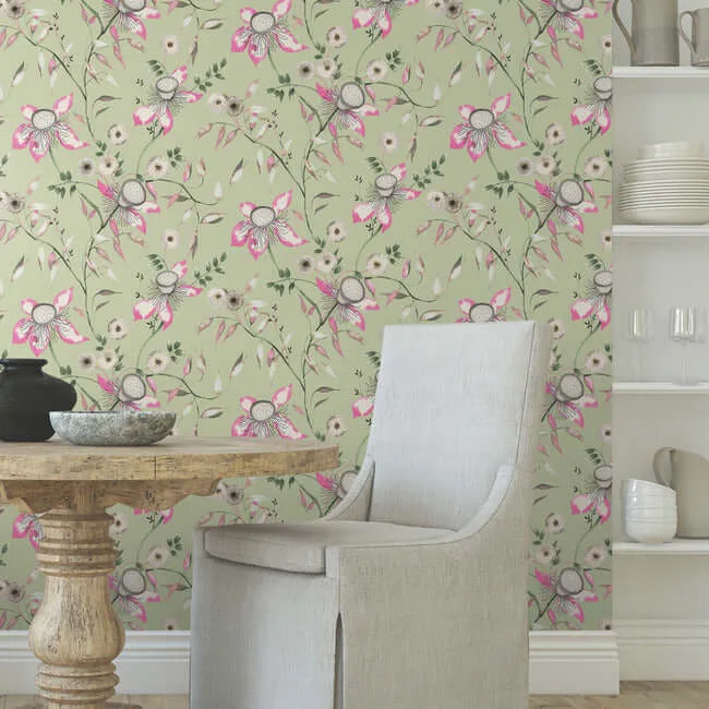 York Wallcoverings Dream Blossom - Light Green Wallpaper | Buy Online York Wallcoverings Dream Blossom wallpaper, color Light Green, SKU BL1791