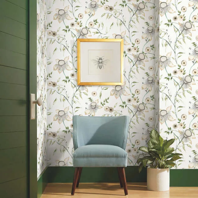 York Wallcoverings Dream Blossom - White & Green Wallpaper | Buy Online York Wallcoverings Dream Blossom wallpaper, color White & Green, SKU BL1793