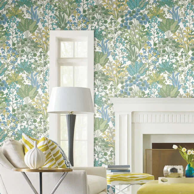 York Wallcoverings Forest Floor wallpaper, color White & Green, SKU BL1814