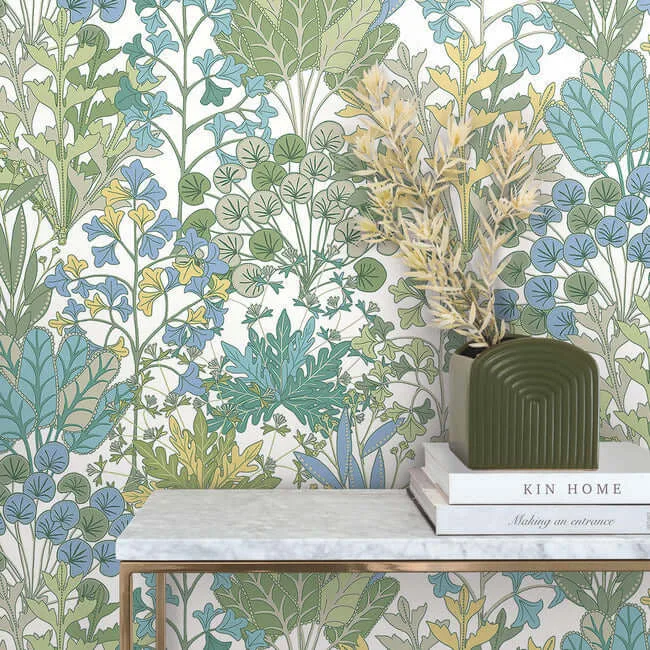 York Wallcoverings Forest Floor wallpaper, color White & Green, SKU BL1814