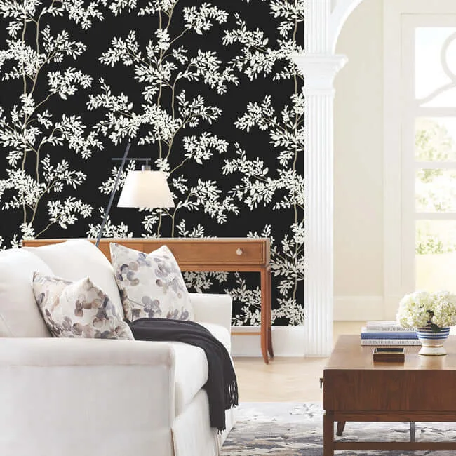 York Wallcoverings Lunaria Silhouette - Black & White Wallpaper | Buy Online York Wallcoverings Lunaria Silhouette wallpaper, color Black & White, SKU BL1804