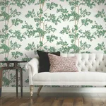 York Wallcoverings Lunaria Silhouette - White & Green Wallpaper | Buy Online York Wallcoverings Lunaria Silhouette wallpaper, color White & Green, SKU BL1801
