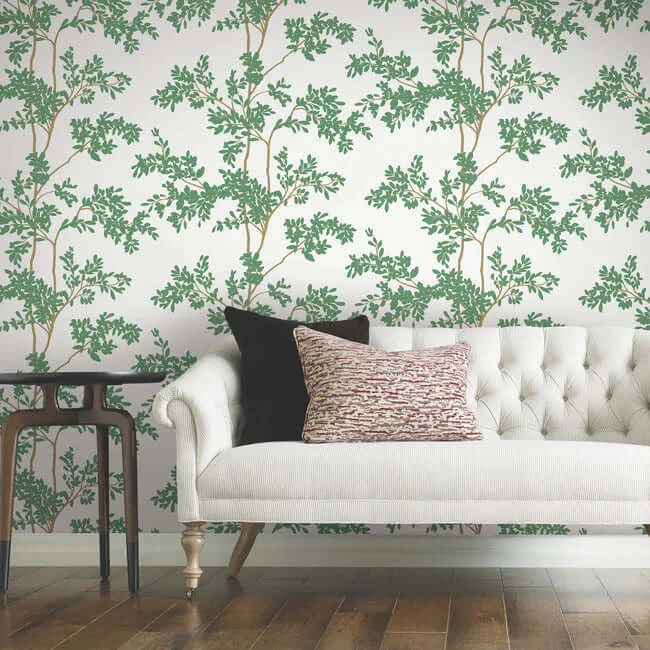 York Wallcoverings Lunaria Silhouette - White & Green Wallpaper | Buy Online York Wallcoverings Lunaria Silhouette wallpaper, color White & Green, SKU BL1801