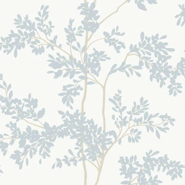 York Wallcoverings Lunaria Silhouette wallpaper, color White & Cloud Blue, SKU BL1802