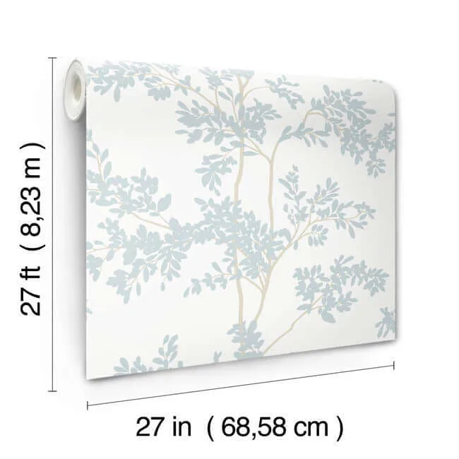 York Wallcoverings Lunaria Silhouette wallpaper, color White & Cloud Blue, SKU BL1802