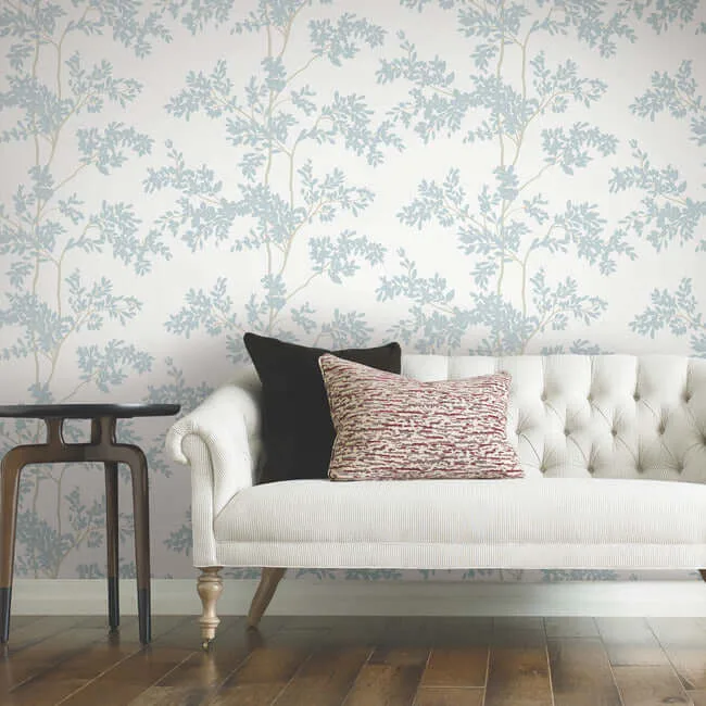 York Wallcoverings Lunaria Silhouette wallpaper, color White & Cloud Blue, SKU BL1802