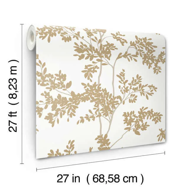 York Wallcoverings Lunaria Silhouette - White & Gold Wallpaper | Buy Online York Wallcoverings Lunaria Silhouette wallpaper, color White & Gold, SKU BL1806