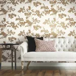 York Wallcoverings Lunaria Silhouette - White & Gold Wallpaper | Buy Online York Wallcoverings Lunaria Silhouette wallpaper, color White & Gold, SKU BL1806