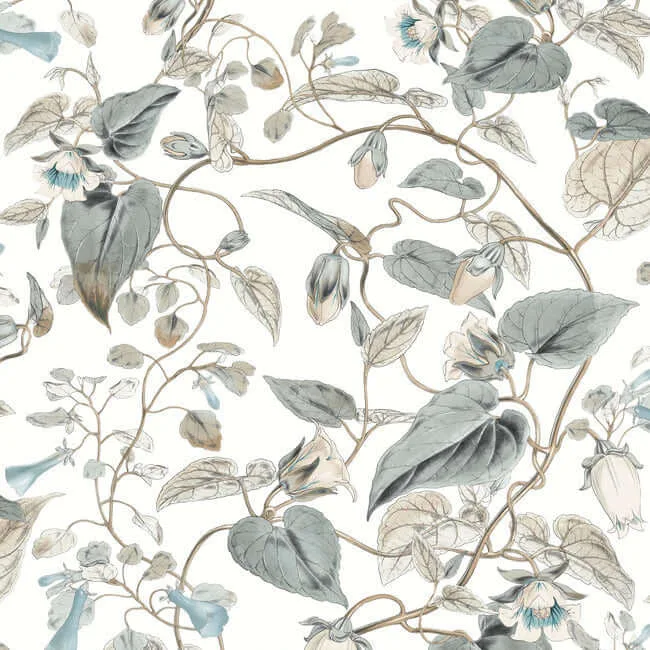 York Wallcoverings Moon Flower wallpaper, color White & Blue, SKU BL1715