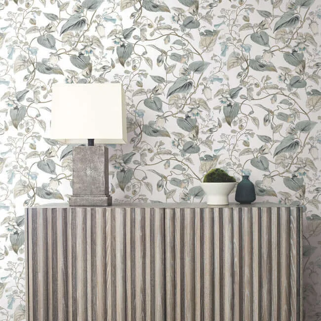 York Wallcoverings Moon Flower - White & Blue Wallpaper | Buy Online York Wallcoverings Moon Flower wallpaper, color White & Blue, SKU BL1715