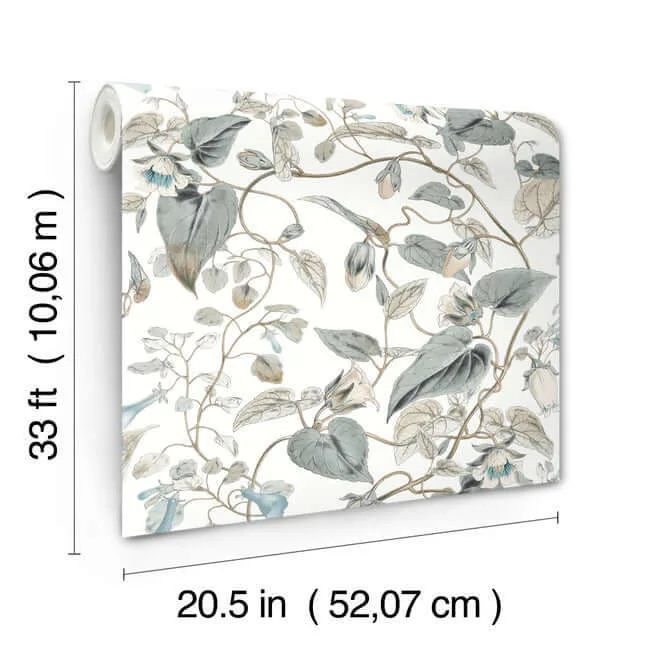 York Wallcoverings Moon Flower - White & Blue Wallpaper | Buy Online York Wallcoverings Moon Flower wallpaper, color White & Blue, SKU BL1715