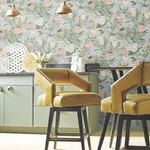 York Wallcoverings Protea wallpaper, color Dusty Blue & Coral, SKU BL1755
