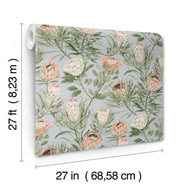 York Wallcoverings Protea wallpaper, color Dusty Blue & Coral, SKU BL1755