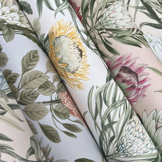 York Wallcoverings Protea wallpaper, color Dusty Blue & Coral, SKU BL1755