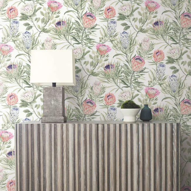 York Wallcoverings Protea wallpaper, color White & Fuchsia, SKU BL1752