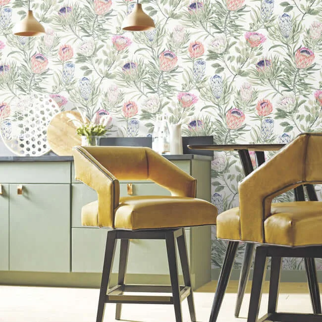 York Wallcoverings Protea wallpaper, color White & Fuchsia, SKU BL1752