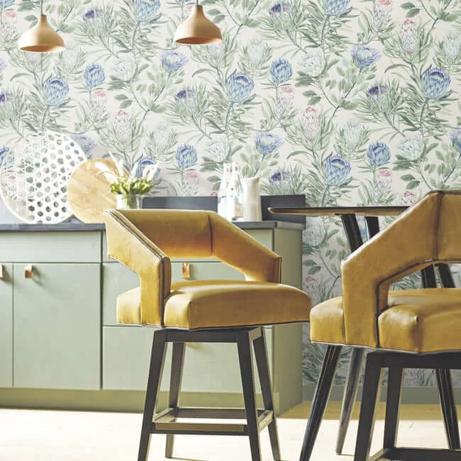 York Wallcoverings Protea - Cream & Blue Wallpaper | Buy Online York Wallcoverings Protea wallpaper, color Cream & Blue, SKU BL1753