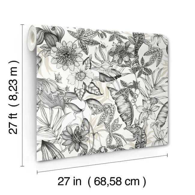 York Wallcoverings Rainforest wallpaper, color White & Charcoal, SKU BL1703