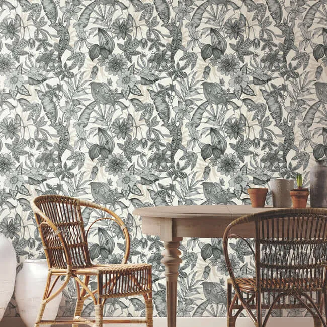 York Wallcoverings Rainforest - White & Charcoal Wallpaper | Buy Online York Wallcoverings Rainforest wallpaper, color White & Charcoal, SKU BL1703