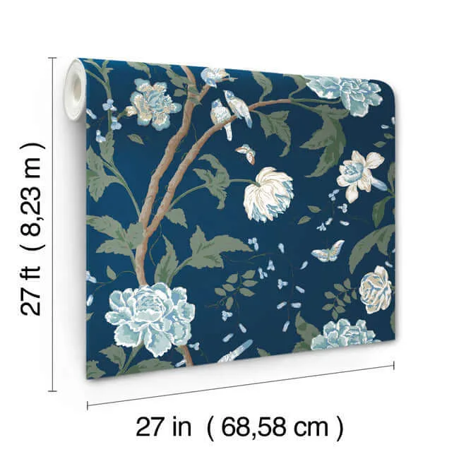 York Wallcoverings Teahouse Floral - Navy Wallpaper | Buy Online York Wallcoverings Teahouse Floral wallpaper, color Navy, SKU BL1782