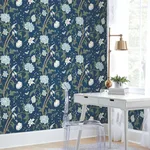 York Wallcoverings Teahouse Floral - Navy Wallpaper | Buy Online York Wallcoverings Teahouse Floral wallpaper, color Navy, SKU BL1782