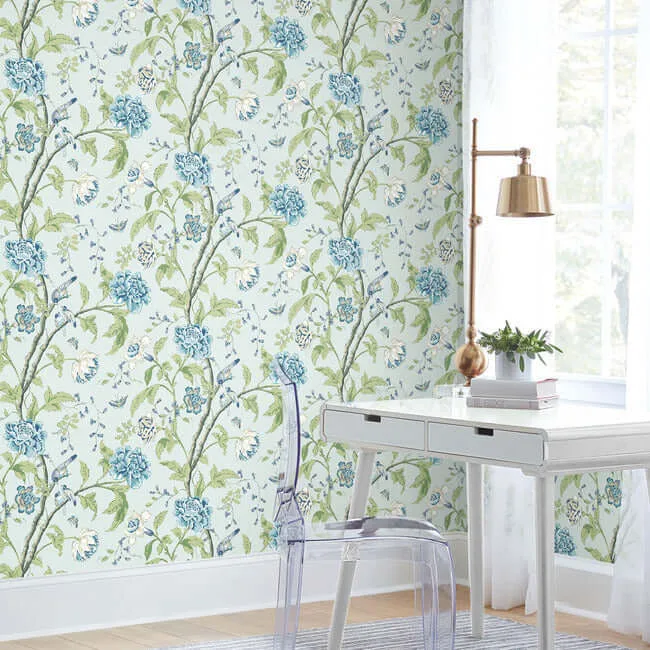 York Wallcoverings Teahouse Floral - Light Blue Wallpaper | Buy Online York Wallcoverings Teahouse Floral wallpaper, color Light Blue, SKU BL1784