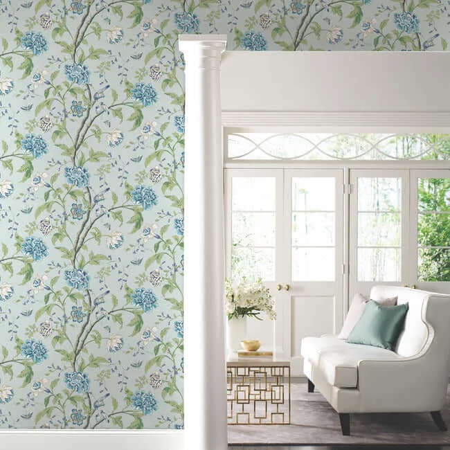 York Wallcoverings Teahouse Floral - Light Blue Wallpaper | Buy Online York Wallcoverings Teahouse Floral wallpaper, color Light Blue, SKU BL1784