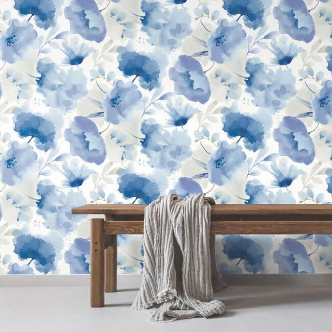 York Wallcoverings Watercolor Bouquet wallpaper, color Cobalt, SKU BL1773