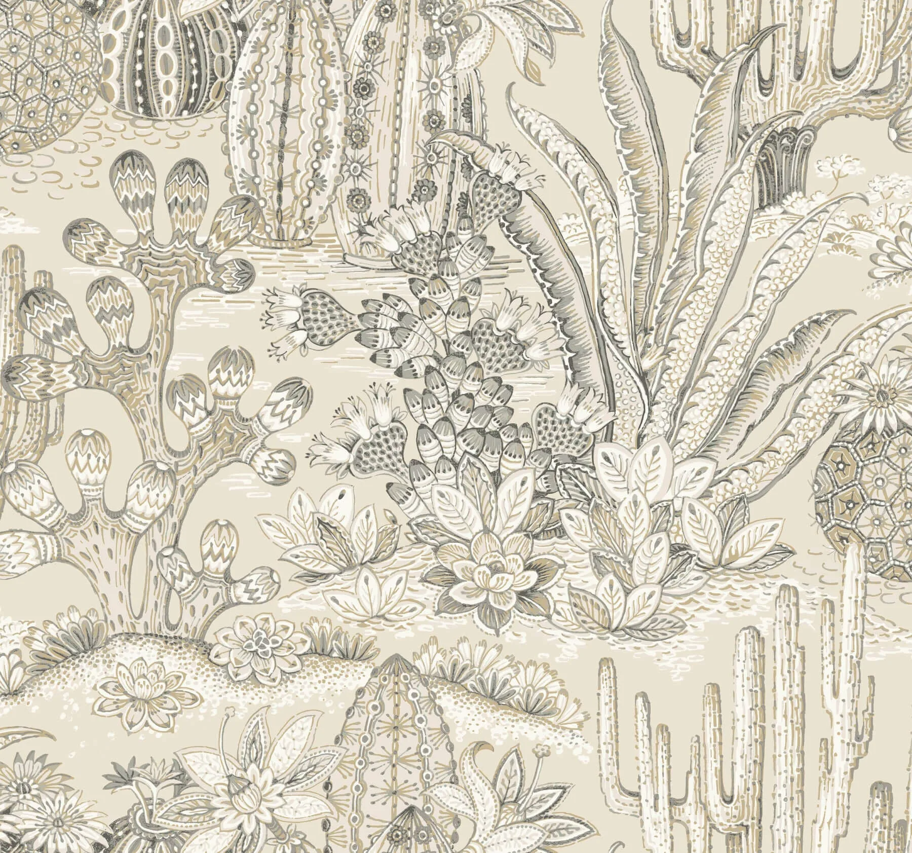 York Wallcoverings Lotus Land Cacti wallpaper, color Dune, SKU MT5633