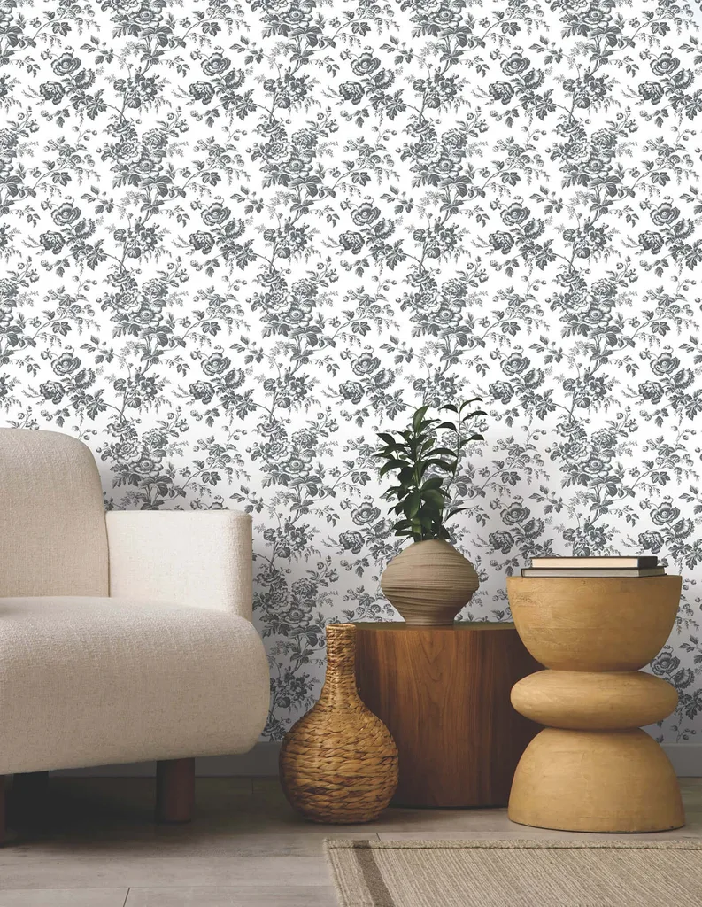 York Wallcoverings Anemone Toile wallpaper, color Black, SKU RT7875