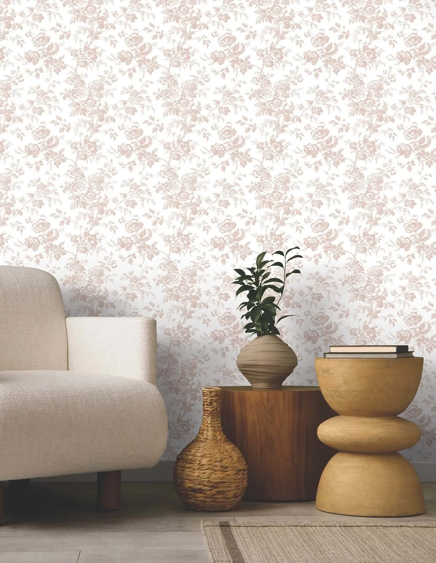 York Wallcoverings Anemone Toile wallpaper, color Blush, SKU RT7874