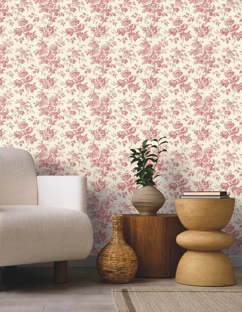 York Wallcoverings Anemone Toile wallpaper, color French Red, SKU RT7871
