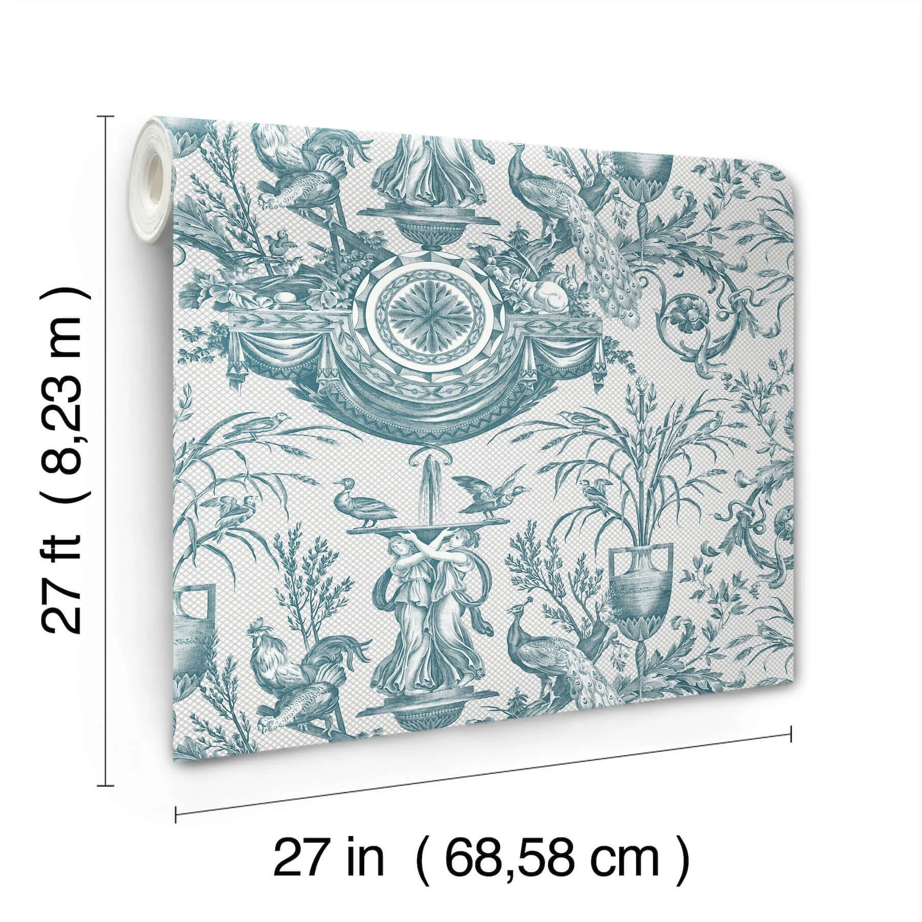 York Wallcoverings Avian Fountain Toile - Jade Wallpaper | Buy Online York Wallcoverings Avian Fountain Toile wallpaper, color Jade, SKU RT7811