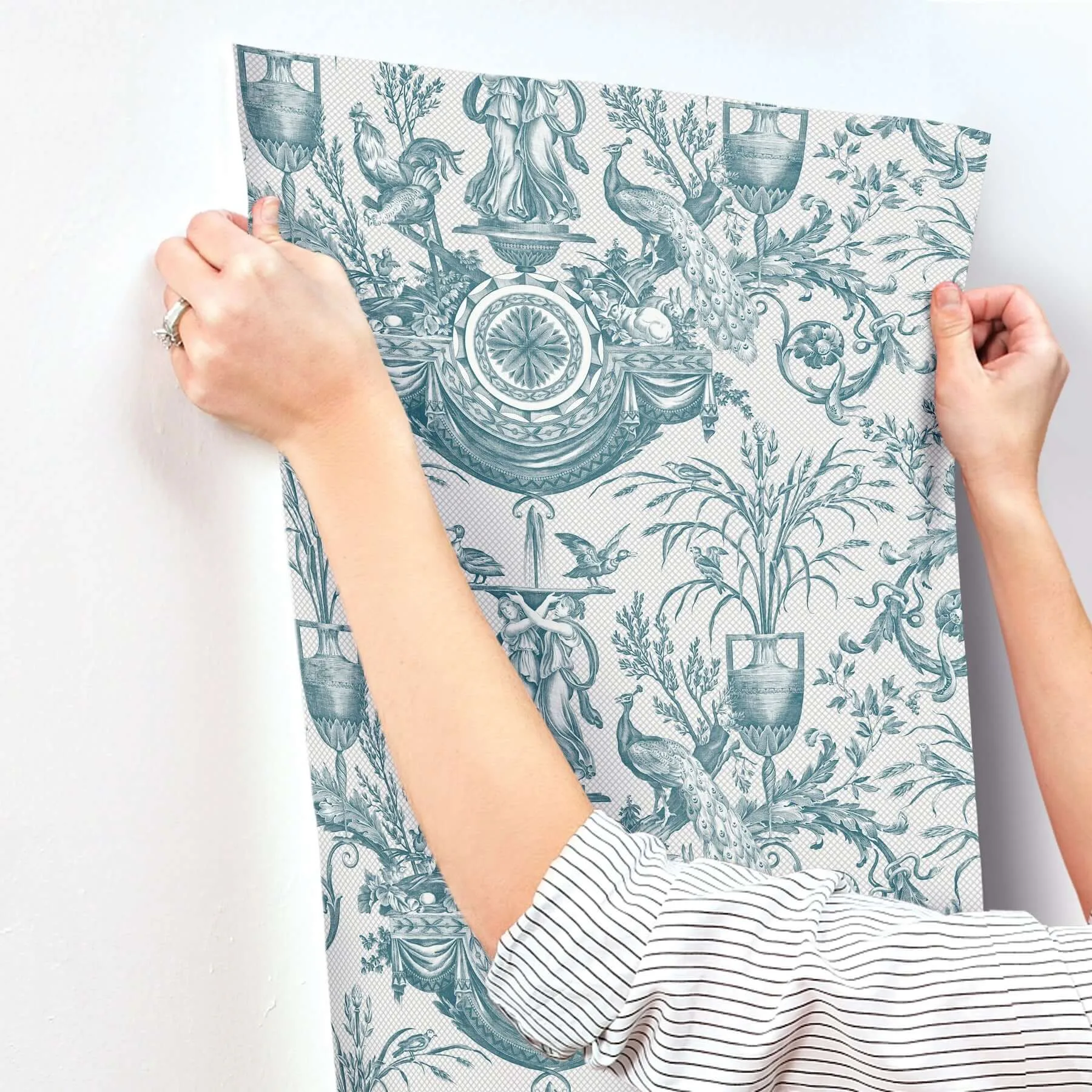 York Wallcoverings Avian Fountain Toile - Jade Wallpaper | Buy Online York Wallcoverings Avian Fountain Toile wallpaper, color Jade, SKU RT7811