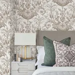 York Wallcoverings Avian Fountain Toile wallpaper, color Mink, SKU RT7812