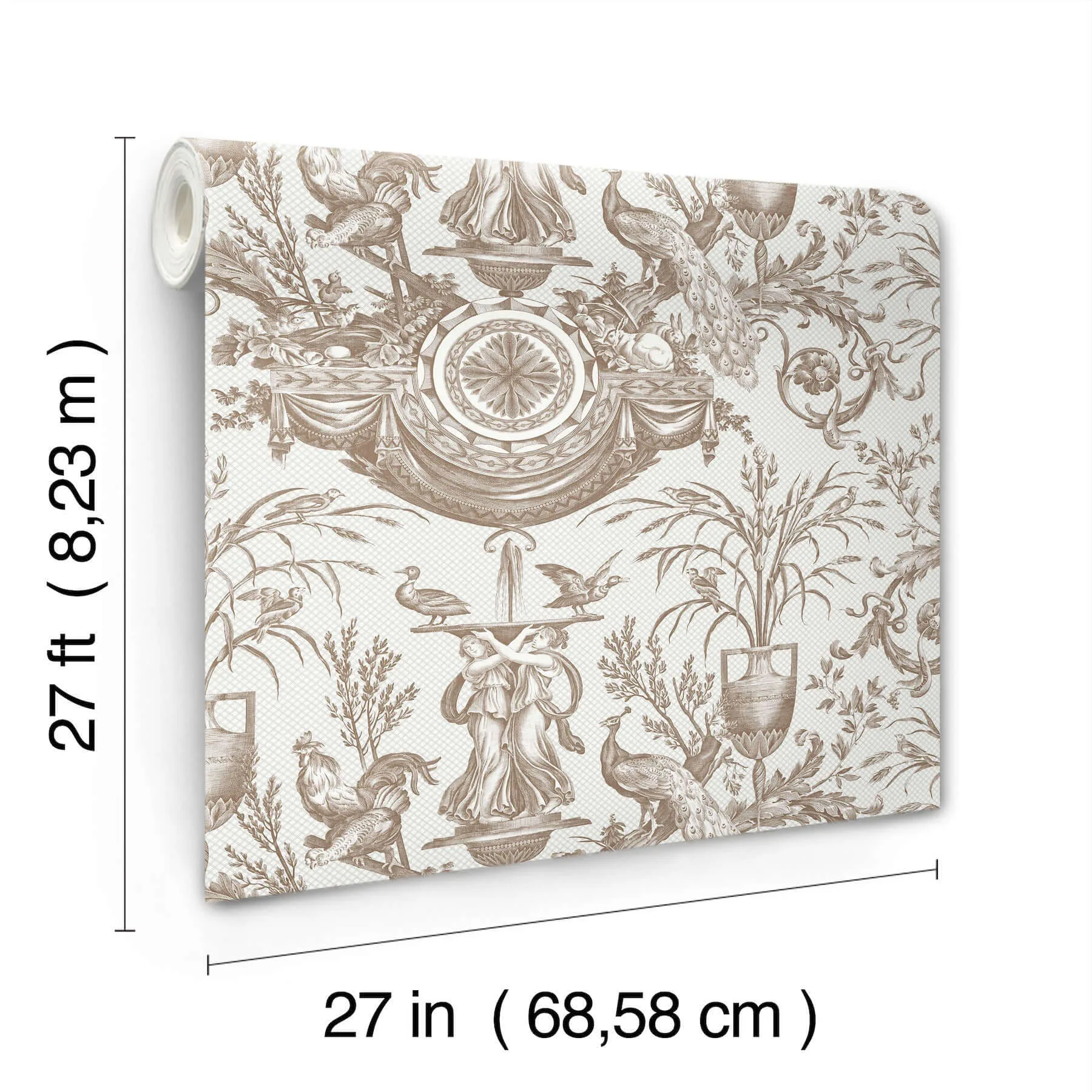 York Wallcoverings Avian Fountain Toile wallpaper, color Mink, SKU RT7812