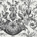 York Wallcoverings Avian Fountain Toile wallpaper, color Black, SKU RT7813
