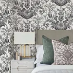 York Wallcoverings Avian Fountain Toile wallpaper, color Black, SKU RT7813